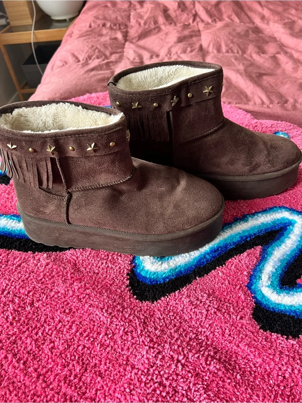 Women’s Brown Faux Suede Plush-Lined Ankle Boots
